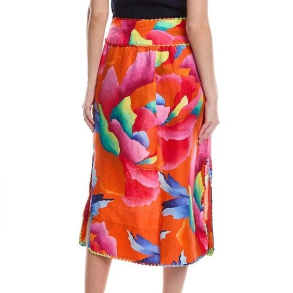 Farm Rio Hombre Chita floral linen midi Aline skirt w/crocheted details sz S NWT - Picture 2 of 14